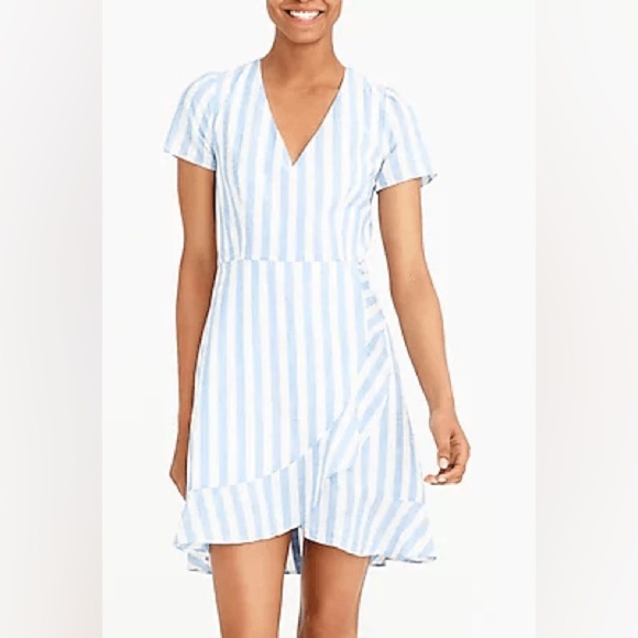 J. Crew Striped Faux Wrap Mini Dress Blue White Stripes - Picture 2 of 15